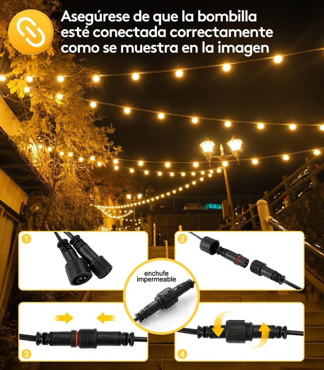 Detalle 2 de Guirlande LED d’extérieur SAEIHGAE 30 m avec ampoules G40 – câble IP44, lumière chaude