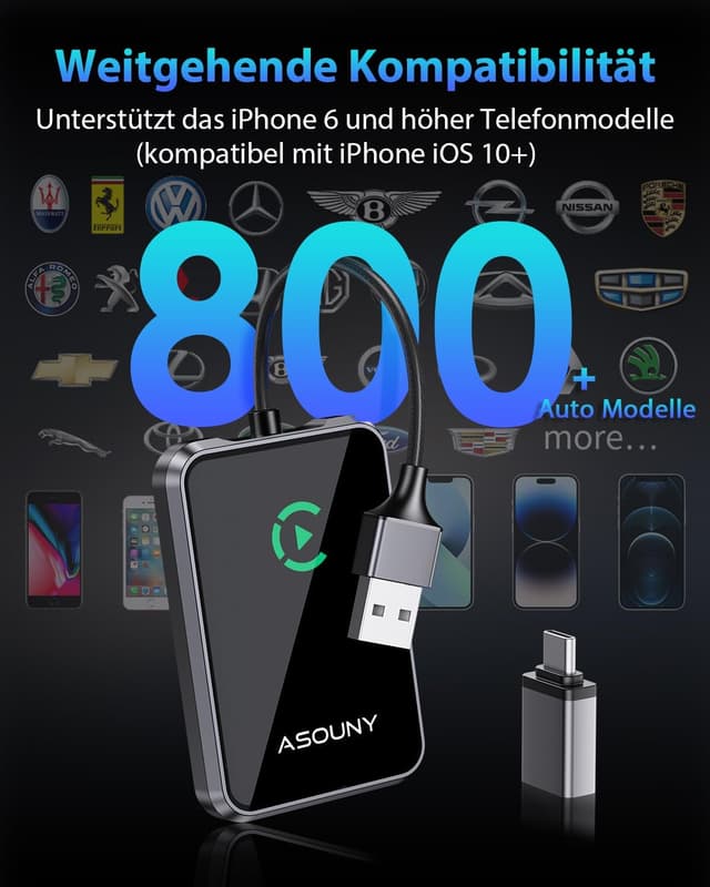 Detalle de ASOUNY CarPlay wireless 2025 per auto 2016