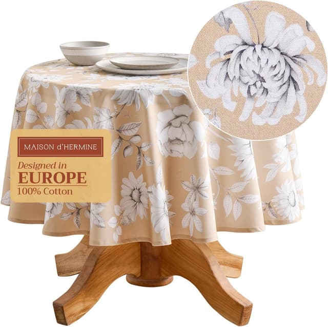 Detalle de Maison d’ Hermine 100% Cotton Round Table Cloth (69-inch) for Fall, Thanksgiving, and Christmas Decor