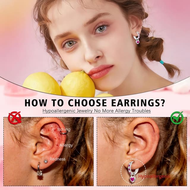 Detalle de Bewenda Ohrringe aus Silber 925 für Kinder & Damen – Creolen mit Herz-Anhänger und Zirkonia (inkl. Geschenkbox)