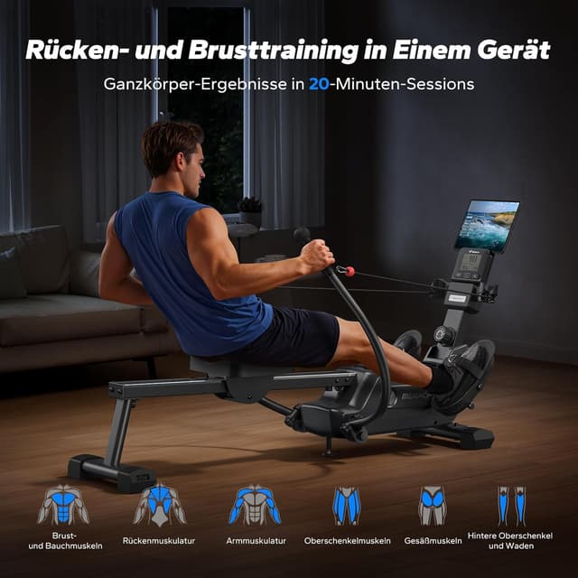 Detalle de MERACH R26 Rudergerät für Zuhause – Doppelpaddel mit mehreren Trainingsmodi & MERACH App
