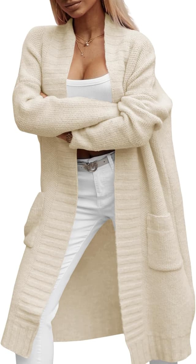 Thumbnail 6 de Imily Bela Damen Strickjacke mit Taschen – langer Grobstrick Cardigan mit offener Front für Herbst & Winter