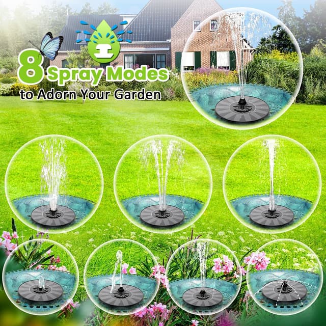 Detalle 2 de SZMP Solar Springbrunnen für Außen (2026 Upgrade) – Solarpumpe mit 8 Düsen & 4 festen Rohren