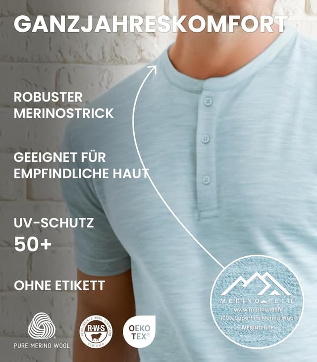 Thumbnail 3 de Merino Shirt Herren 100% Wolle