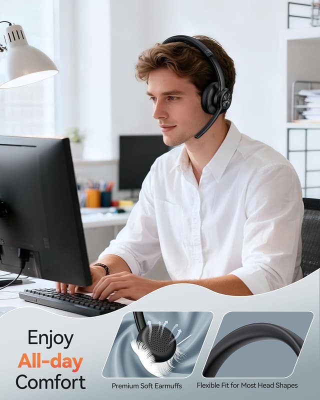 Detalle de TechRise Bluetooth Headset Wireless Headset with Microphone (Bluetooth 5.2, 50H playtime, mute)