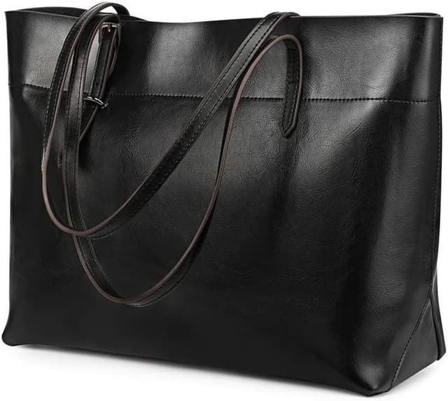 Detalle de Kattee vintage genuine leather tote shoulder handbag with adjustable handles