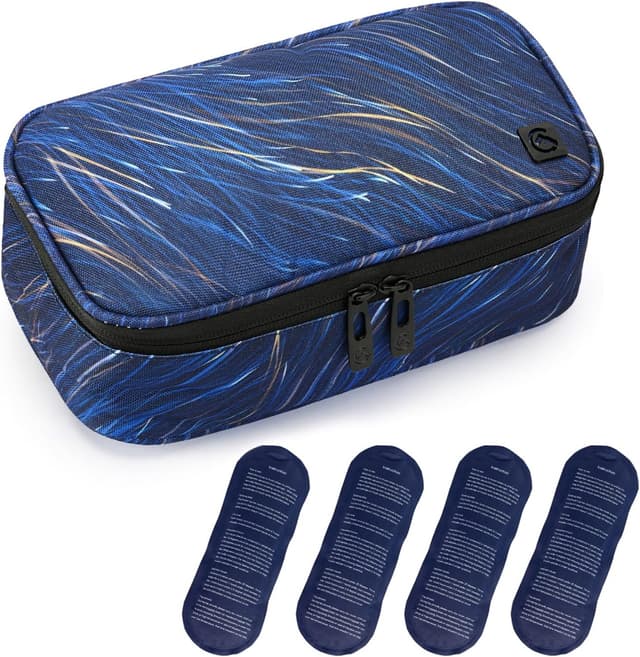 Detalle de ALLCAMP Insulin-Kühltasche mit Kühlbox, 4 wiederverwendbaren Eisbeuteln und Organizer