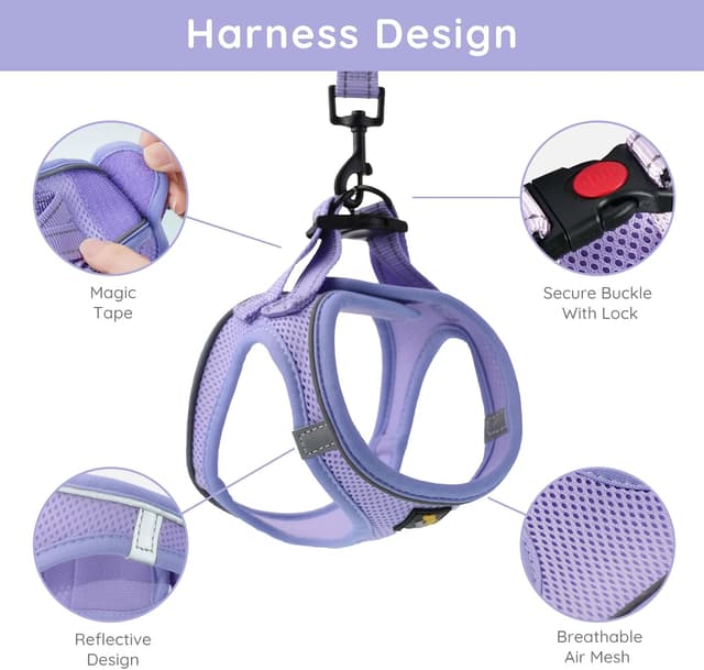 Detalle de BELLA & PAL Dog Harness and Leash Set (Step-in Puppy Harness) in Purple, M