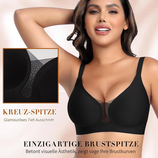 Detalle de BH Damen Nahtloser Soft-BH ohne Bügel mit Gel-Silikon-Fixierung und tiefem V-Ausschnitt