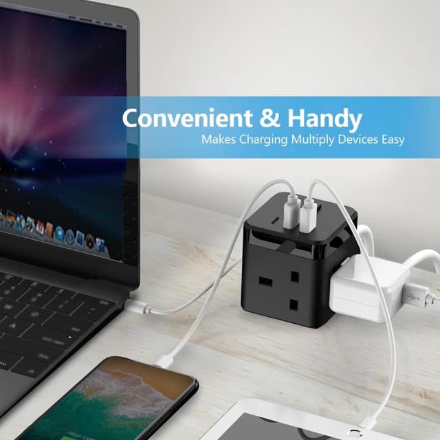 Thumbnail 6 de JSVER Cube Extension Lead with 3 USB Ports (5V/2.4A) and 3 AC Outlets, 200cm Cable – Black