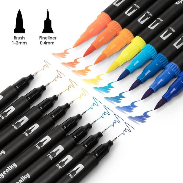 Detalle de Eglyenlky 36-Colour Dual-Tip Markers for Adult & Kids’ Colouring (Brush and Fine Tip)