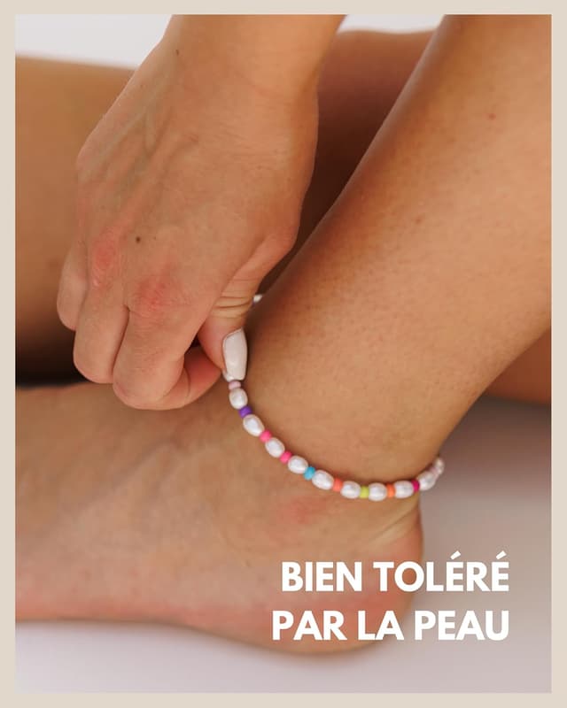 Detalle de GD GOOD.designs EST. 2015 Bracelet de cheville pour femme en perles d’eau douce multicolores, perles 4 mm, fermoir ajustable