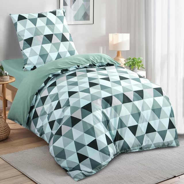 Detalle de RUIKASI Bettwäsche 155x220 2-teilig Grün (Mikrofaser) mit Reißverschluss