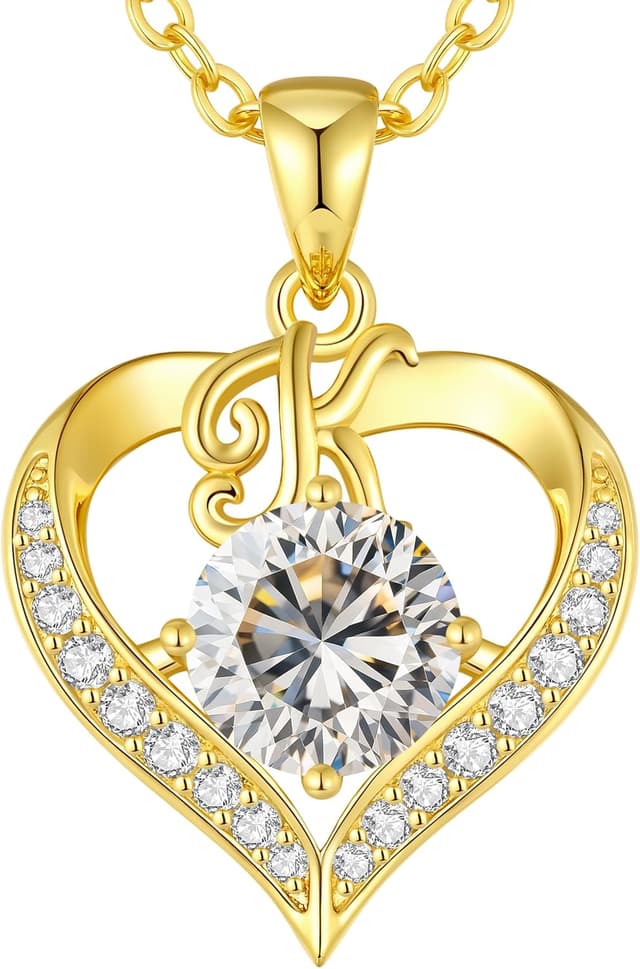 Detalle de LOUISA SECRET Damen-Halskette mit A-Z Großbuchstaben & Herz-Anhänger, 18K vergoldet