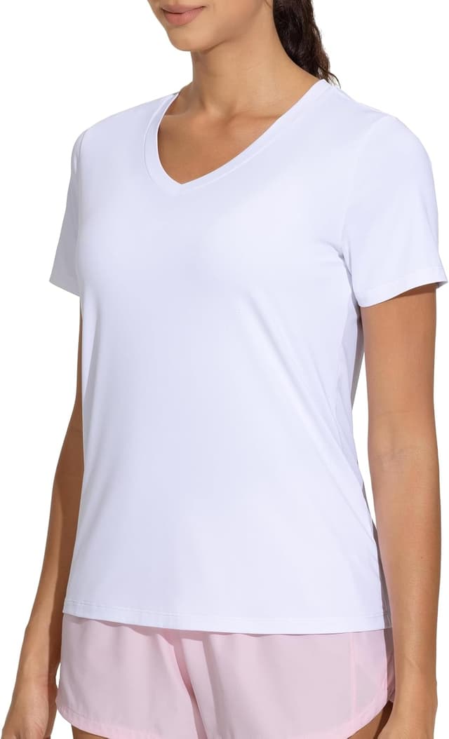 Detalle de THE GYM PEOPLE Camicie da allenamento da donna con scollo a V e maniche corte traspiranti (base per yoga)