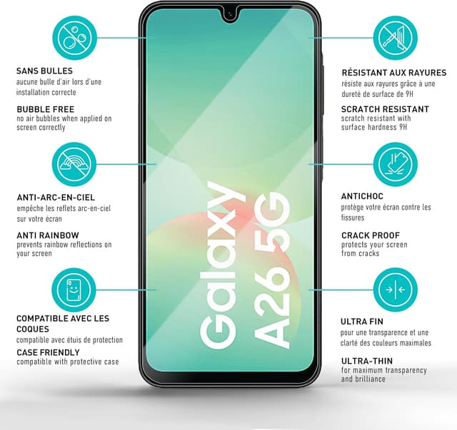 Detalle de smartect Verre trempé 3 pièces Clear pour Samsung Galaxy A26 5G (9H, anti-rayures)