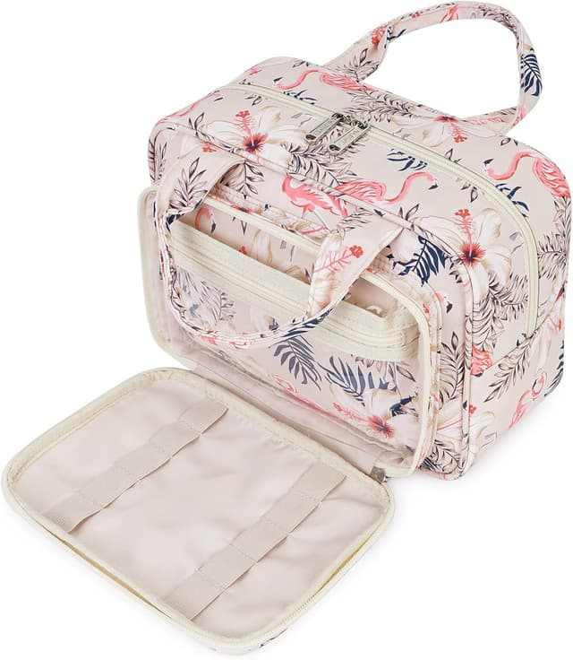 Detalle de Narwey Full Size Toiletry Bag (Large Wash Bag) – Beige Flamingo