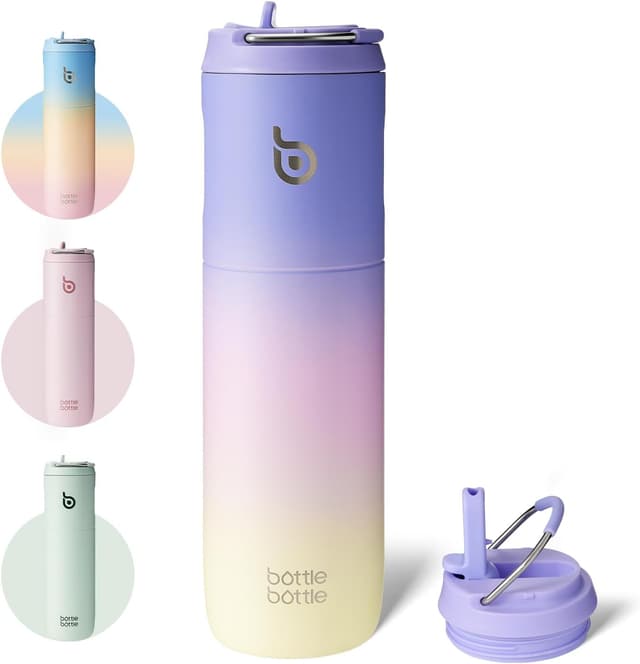 Detalle de Bottle Bottle 700ml Stainless Steel Water Bottle with Straw, Leak-proof Lid & Handle (Purple/Pink/Yellow)