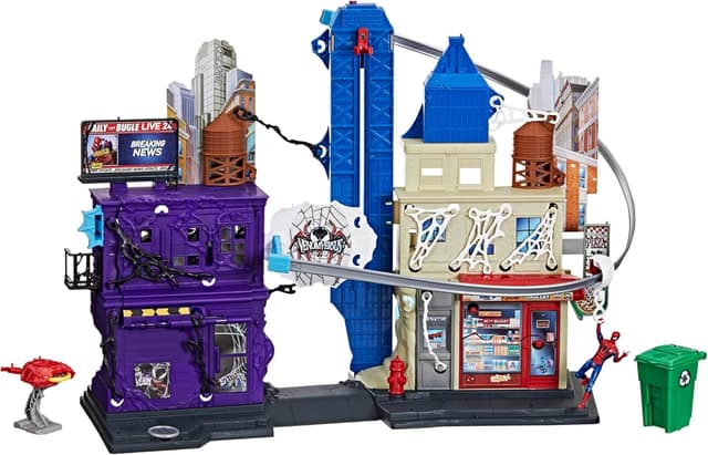 Detalle de Marvel Spider-Man VenomVersus Netzschleuderer Spielset (Purple) mit Seilrutsche, 30+ Funktionen und Action-Figur
