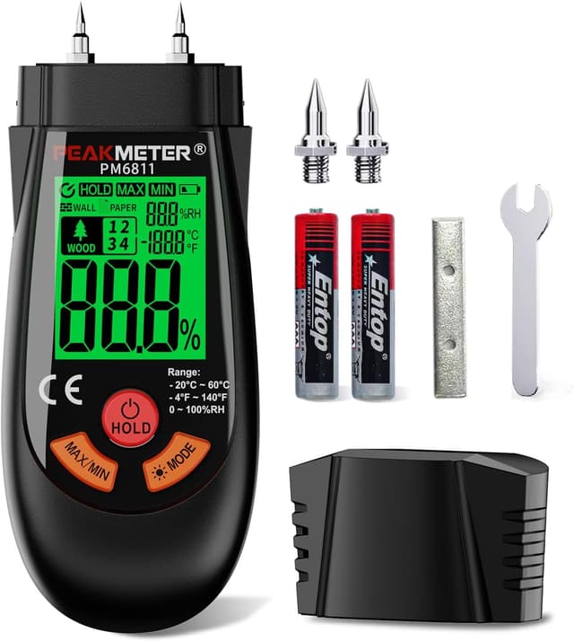 Detalle de Misuratore di umidità con batteria e display LCD per legno e carta (modello aggiornato)