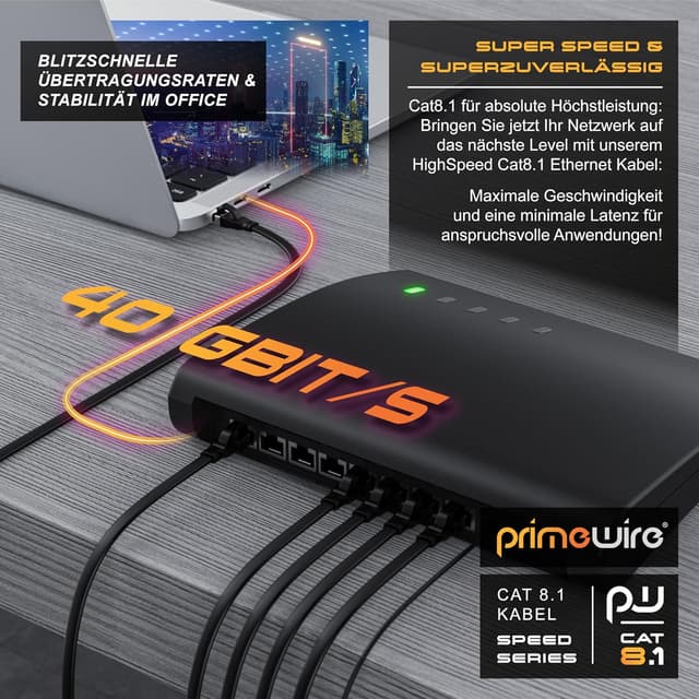 Thumbnail 6 de CSL CSL 7,5m CAT 8 Netzwerkkabel (Flachband) für 40 Gbit/s mit RJ45 – schwarz