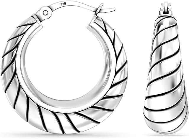 Detalle de LeCalla 925 Sterling-Silber filigrane Creolen mit Click-Top-Verschluss (antik oxidiert)