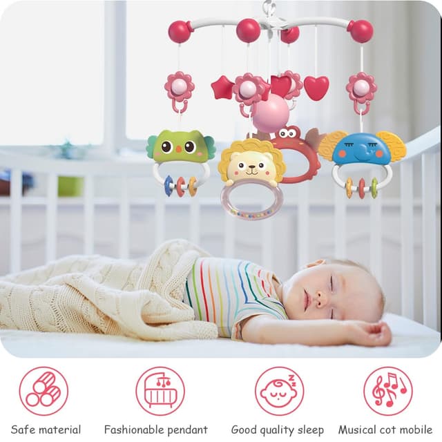 Detalle 2 de Aolso Babybett-Spielzeug: Mobile fürs Babybett mit Musik, Lichtprojektion und Fernbedienung (Sternprojektion-Rot)