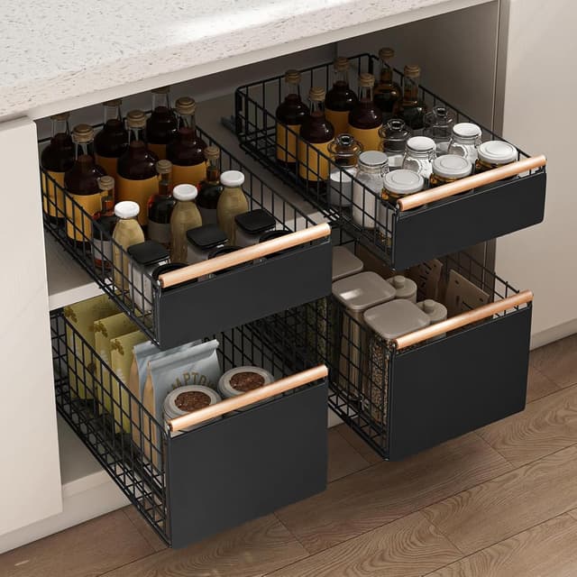 Thumbnail 6 de Koolkasa 2 cassetti estraibili telescopici da cucina (nero) con guide e manico in legno