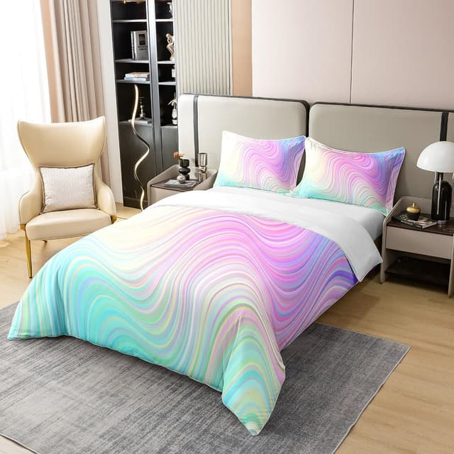 Detalle de Homewish 100% Baumwolle Pastell Regenbogen Bettwäsche-Set 155x220 mit verdecktem Reißverschluss
