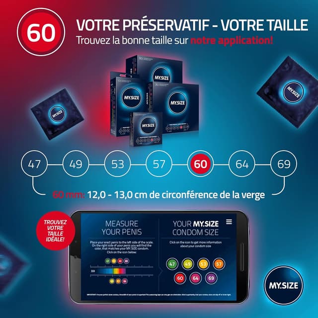 Detalle de MY.SIZE lot de 36 préservatifs taille 5 (60 mm) – latex, quasi inodores
