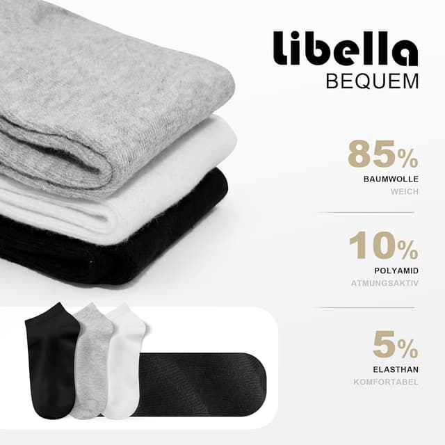 Detalle de Libella Sneaker-Socken (12 Paar) mit Baumwolle – unisex Kurzsocken für Sneaker, Sport und Alltag