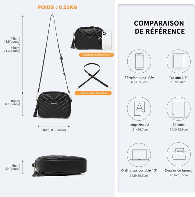 Detalle 2 de Miss LuLu sac à main femme à bandoulière amovible en cuir synthétique texture V avec pompons