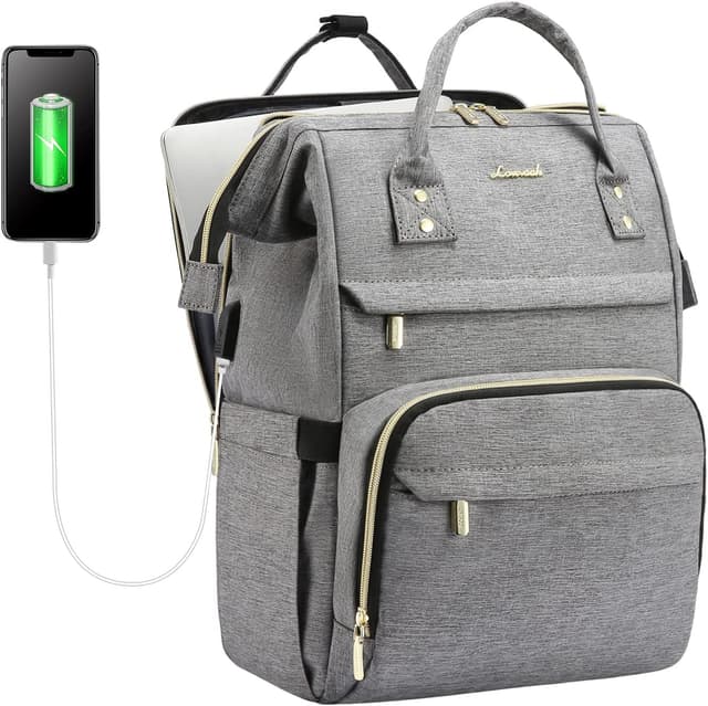 Detalle de LOVEVOOK Women’s Laptop Backpack (Grey) with USB Port, Anti-Theft Pocket – Large 15.6 Inch Work & Travel Rucksack