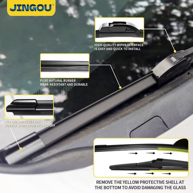 Detalle 2 de JINGOU Wiper Blades (26"/16"/11") Replacement Set for 2018-2023 Hyundai Kona (Front & Rear, Pack of 3)