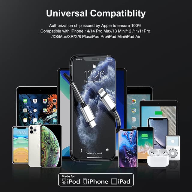 Thumbnail 6 de 2-Pack 10ft USB-C to Lightning Fast Charger Cable (Apple MFi Certified) for iPhone & iPad