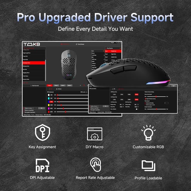 Thumbnail 6 de Dierya x TMKB M1 Mouse Wireless Gaming con sensore 24.000 DPI, 6 pulsanti programmabili e RGB