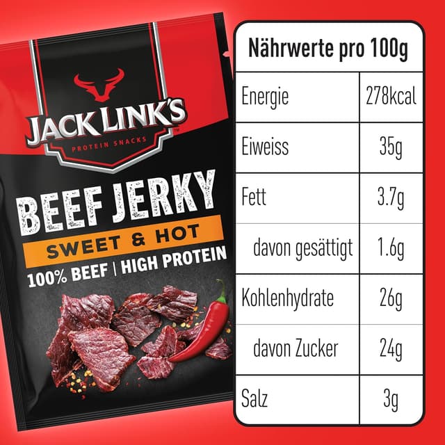 Thumbnail 8 de Jack Links Beef Jerky Sweet & Hot 12x25g 🌶️ Proteínas Altamente Proteico
