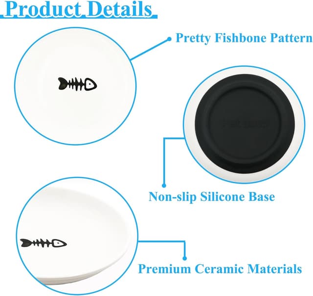 Detalle de CiciIng Katzennapf Flach aus Keramik mit rutschfestem Silikonboden (Fishbone-Muster)