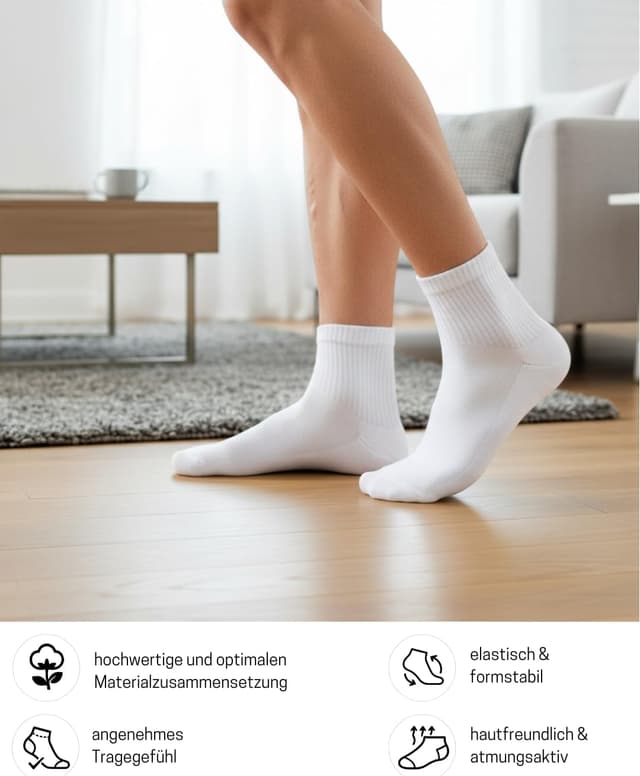 Detalle 2 de sockenkauf24 10 Paar kurze Sportsocken (Quarter) – atmungsaktive Tennissocken aus Baumwolle für Damen & Herren