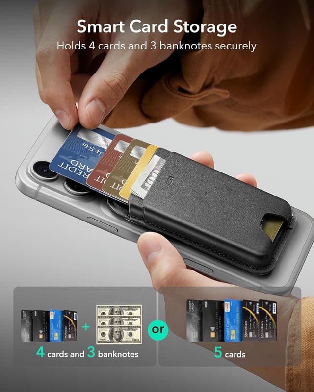 Detalle 2 de ESR for MagSafe Wallet 5-Card Holder with RFID Blocking (MagSafe sticker included) – Slim Magnetic Wallet for iPhone 17e/17/16/15/14/13/12, Black