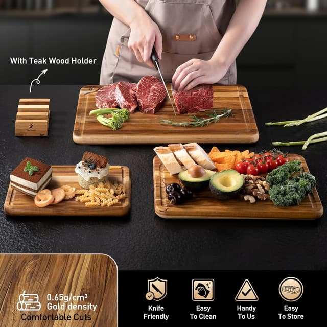 Thumbnail 4 de Teak Wood Cutting Board Set 3-Pack 🍽