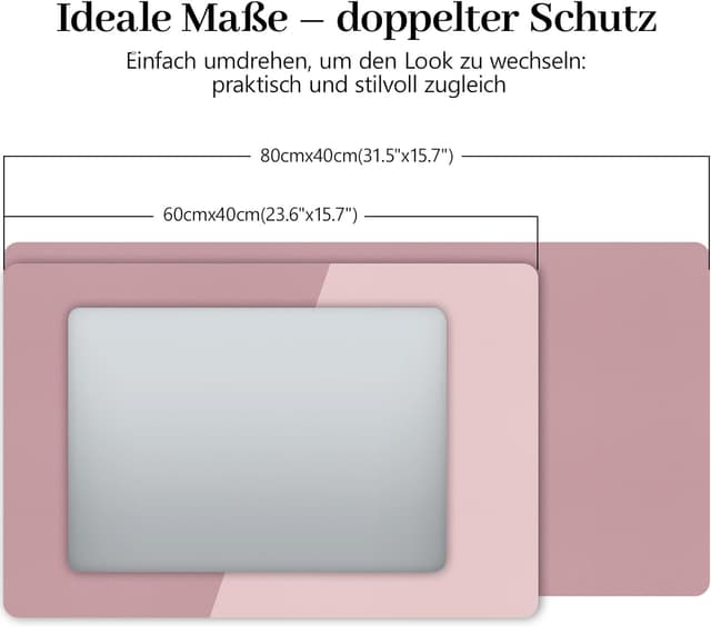 Detalle de Sevenpers Schreibtischunterlage Kinder doppelseitig wasserdicht & rutschfest, PU-Leder Mauspad 60 x 40 cm (Lila/Rosa)