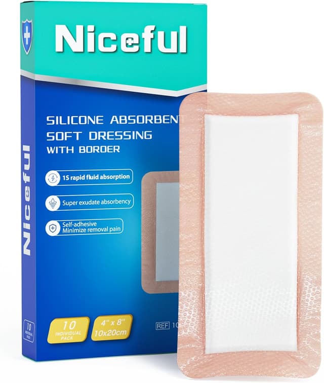 Detalle de Niceful Silicone Super Absorbent Wound Dressing (4"×8") with Adhesive Borders