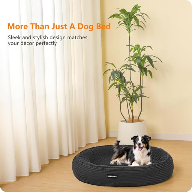 Detalle de HMTOPE Hundebett Mittelgroße Hunde & Katzen, rundes Donut-Kissen Ø 80 cm, dunkelgrau – waschbar und rutschfest