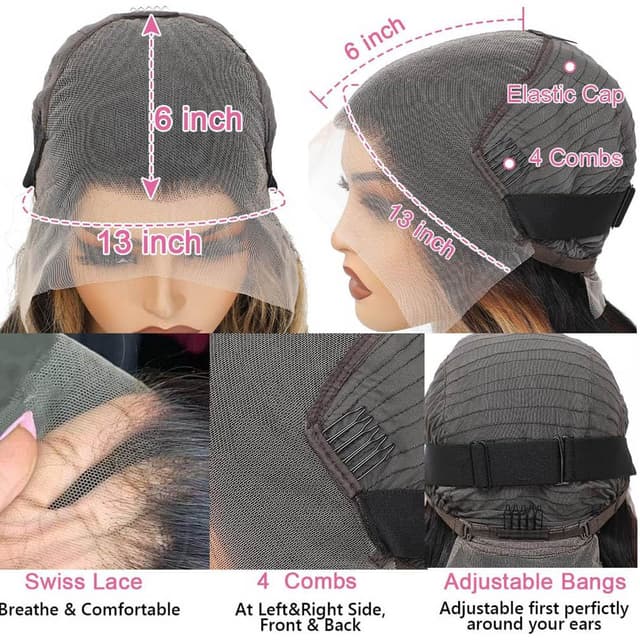 Detalle de Rina 13x6 Ombre Milk Tea Ash Blonde Lace Front Wig (Human Hair, 210% Density) — 28 inch