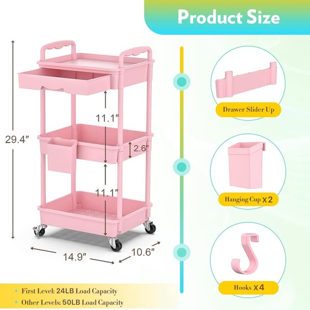 Detalle 2 de SUNALLY Makeup Cart Organizer 1 Drawer