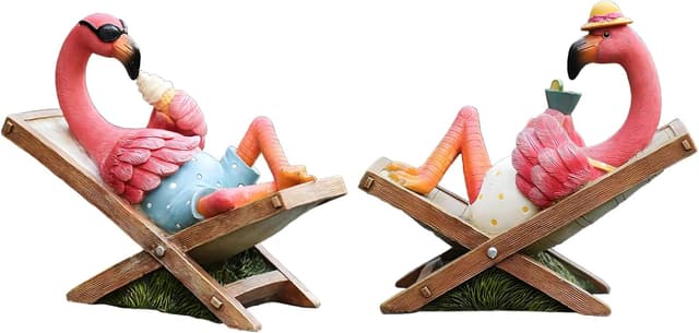 Detalle de MUAMAX rosafarbener Flamingo-Gartenstatue aus Resin für Terrasse, Hof und Schreibtisch