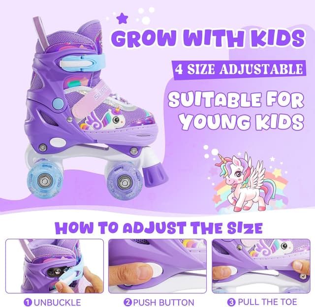 Detalle de SUPER YOUNGSTER Adjustable Light Up Kids Unicorn Roller Skates (Beginner) for Ages 4-6, 5-8, 8-12