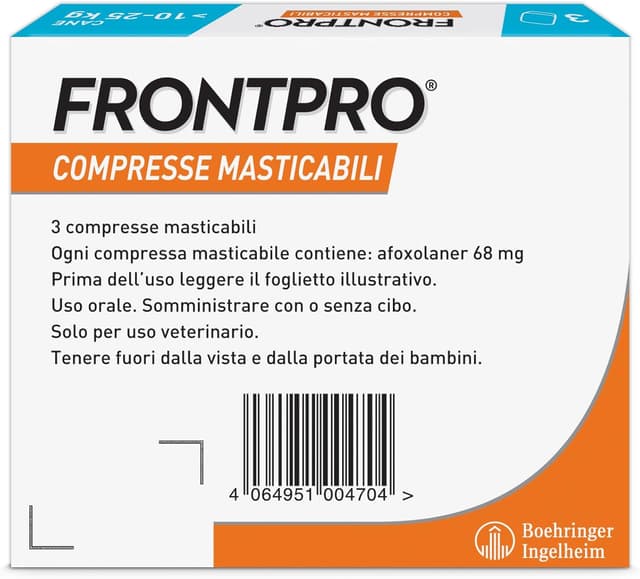 Detalle 2 de FRONTPRO 3 compresse masticabili antiparassitario per cani 10–25 kg afoxolaner