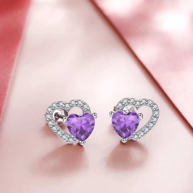 Detalle de Qings boucles d’oreilles en pierre de naissance cœur en argent 925 plaqué platine